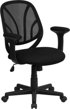 Y-GO Chair Mid-Back Black Mesh Swivel Task Chair With Arms - By Flash Furniture - Madison Seating
